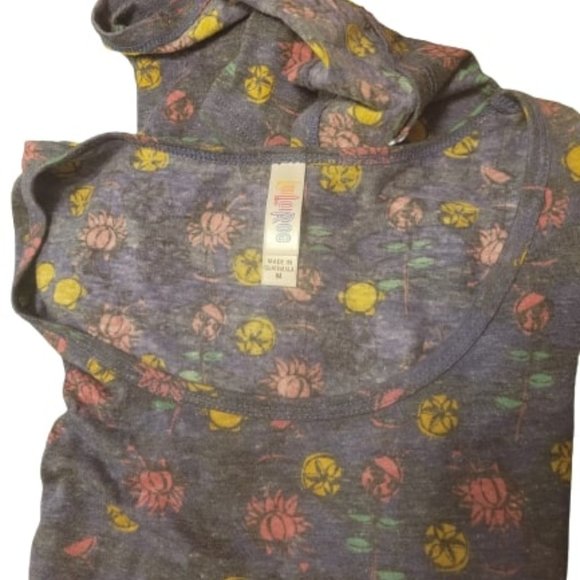 LuLaRoe Classic T Purple with Gold & Pink Flower Blossom Short Sleeve Tee Size L - Picture 3 of 5